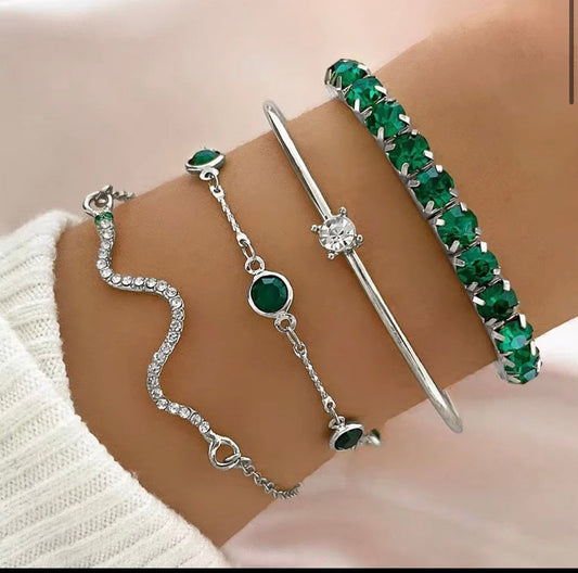 Set Bracciali Eleganza Verde & Cristallo in Argento 💚✨