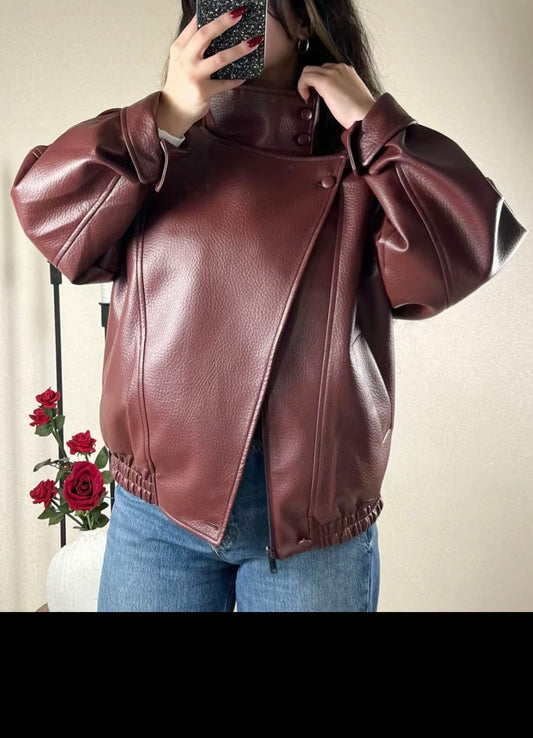 Giacca oversize con zip in similpelle
